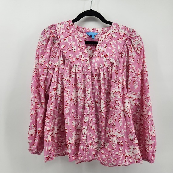 Draper James Tops - Draper James‎ Floral Print Long Sleeve Blouse Pink White Size Small